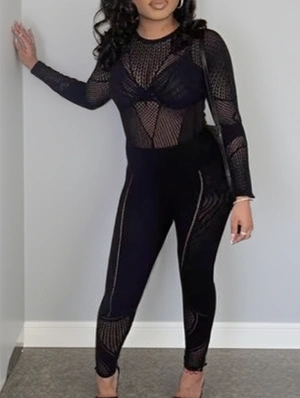 See Through Fitted Long Sleeve Jumpsuits
