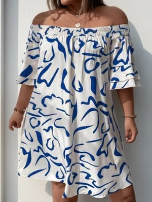 Colorblock Boat Neck Loose Short Sleeve Dress
