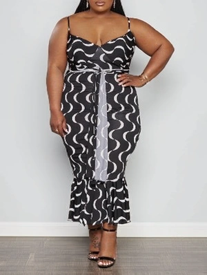 Print Lace Up Spaghetti Straps Mermaid Midi Dresses