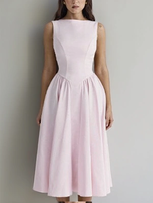 Solid Color High Rise Backless Vintage Dresses