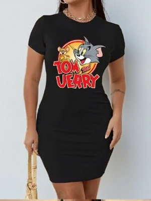 Cartoon Letter Printed Bodycon Mini Dress