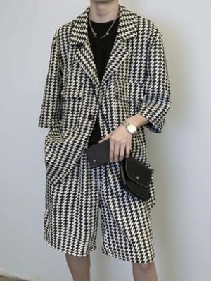 Abstract Print Leisure Button 3 Quarter Sleeves Suit And Shorts Set