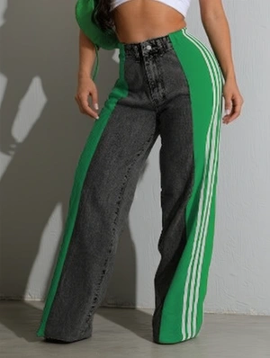 Colorblock Striped Denim Straight Jeans