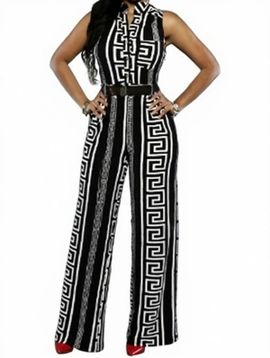 Print High Rise Sleeveless Jumpsuits