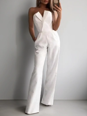 Patchwork Solid Color Strapless Jumpsuits
