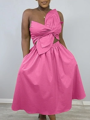 Flower Smocking One Shoulder Midi Dress