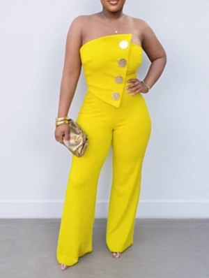 Irregular Buckle Strapless Fitted Jumpsuits
