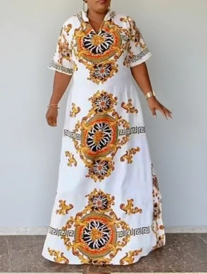 Printed Loose Hooded Short Sleeve Maxi Dress