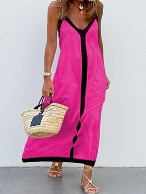 Colorblock Spaghetti Straps Casual Midi Dresses