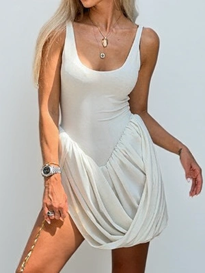 Patchwork Asymmetrical Hem Sleeveless White Mini Dress