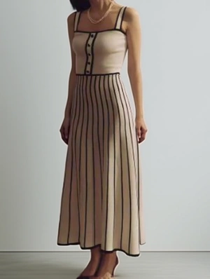 Patchwork Striped Square Neck Sleeveless Dresses