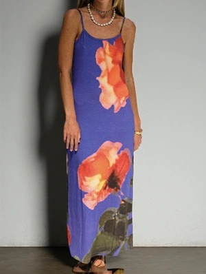 Iridescent Floral Print Casual Slip Dress