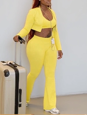 Tank Zipper Cropped Coats Pant 3 Piece Sets