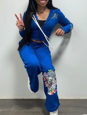 Dragon Floral Printed Hoodies Pant Sets