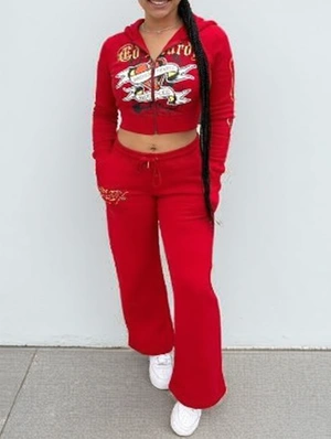 Letter Heart Printed Zipper Hoodies Pant Sets