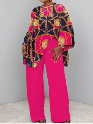 Print Lantern Sleeve Loose Pant Sets