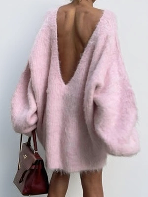 Crewneck Backless Loose Pullover Sweater