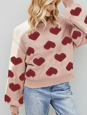 Color Matching Pullover Puff Sleeve Sweater