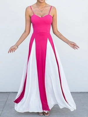 Stylish Contrast Color Sleeveless Maxi Dress