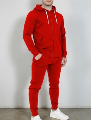 Plain Zipper Pocket Hooded Sweatpants Set