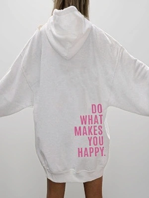 Letter Printed Loose Kangaroo Pocket Hoodies