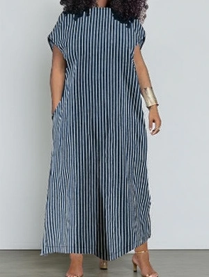 Washed Cotton Round Neck Short Sleeve Dress