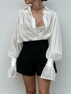 Solid Color Lantern Sleeve Terylene Blouse