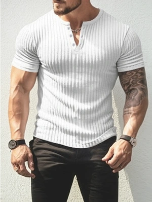 Summer Classic Casual Henley Shirt Short Sleeve Style