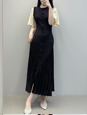 Patchwork Ruched Crewneck Short Sleeve Dress