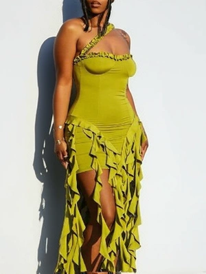 Irregular Ribbons Halter Sheath Dress