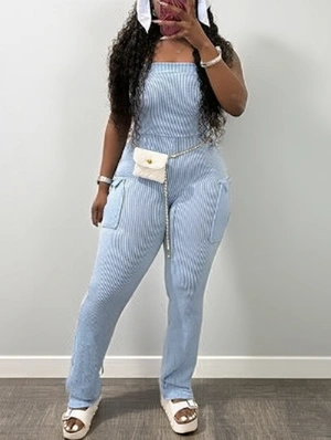 Rib Fitted Cargo Pocket Strapless Jumpsuits