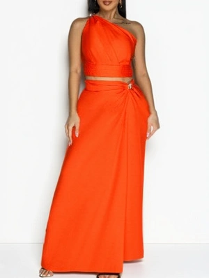 One-shoulder Cropped Tank Split Hem Skirt Sets