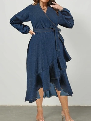 Lace Up Cotton High Rise Long Sleeves Dress