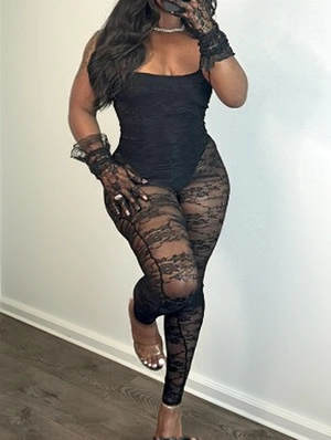 See Through Lace Patchwork Sleeveless Jumpsuits