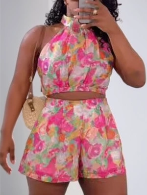 Floral Printed Bare Waist Tank Short Sets