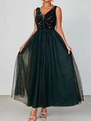 Patchwork Sequin V Neck Sleeveless Dresses