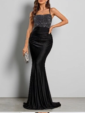 Rhinestones Backless Tie-wrap Mermaid Dress