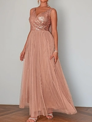 Patchwork Sequin V Neck Wedding Guest Dresses