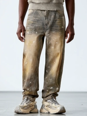 Distressed Washed Straight Men's Jeans
