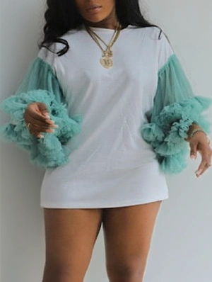 Lacework Contrast Color Petal Sleeve Sweatshirts