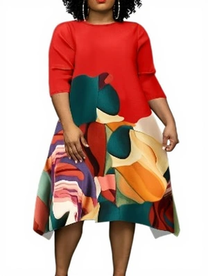 Plus Size Abstract Print A-line Midi Dress
