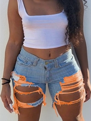 Raged Hem Bodycon Ripped Plus Size Shorts