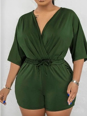 Patchwork V Neck Loose Rompers