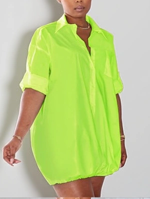 Plain Button Up Loose Shirt Mini Dress