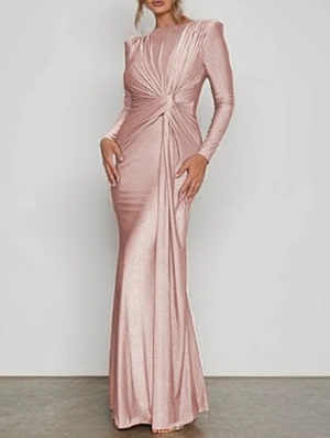 Ruched Long Sleeves Fall Maxi Dress