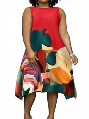 Colorblock Print A-line Sleeveless Dresses
