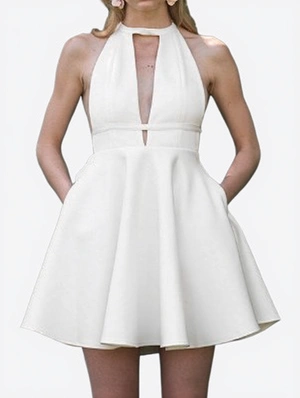 Halter Backless Sleeveless White Mini Dress