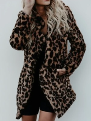 Loose Fluff Leopard Buckle Lapel Faux Fur