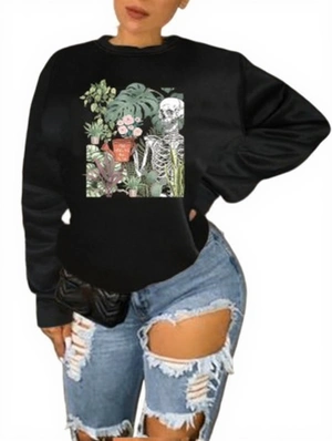 Plant Skull Print Long Sleeve Sweatshirts