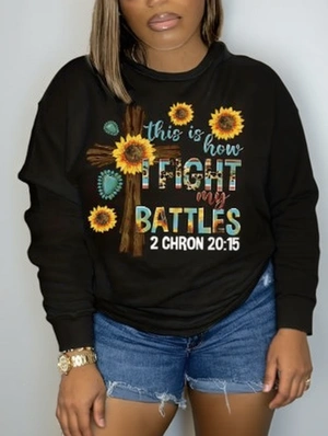 Flower Cross Letter Print Loose Sweatshirts